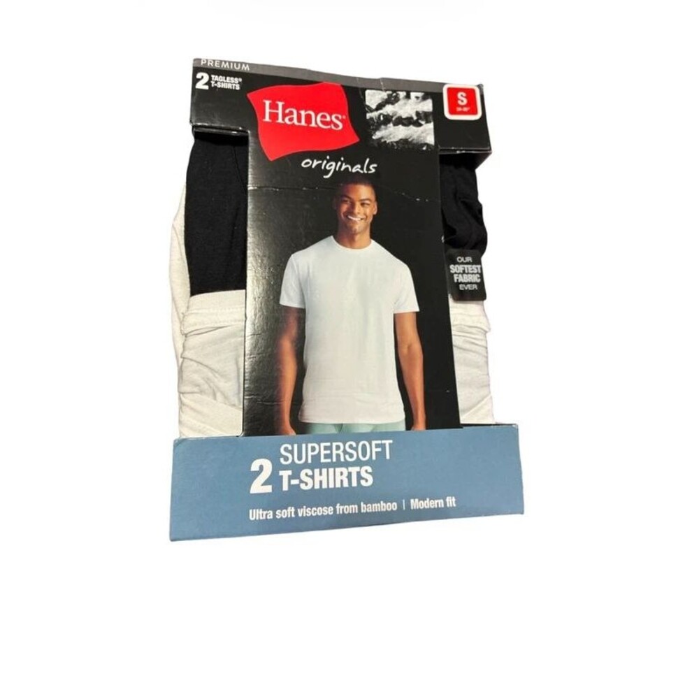Hanes Originals Supersoft 2-Pack Men's Crewneck T-Shirts - White & Black Small